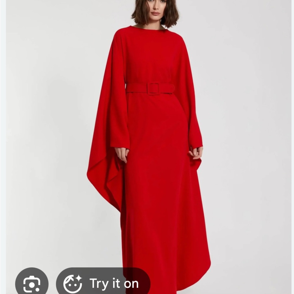 Mac Duggal Vibrant Red Maxi Dress with Belt, kaftan style